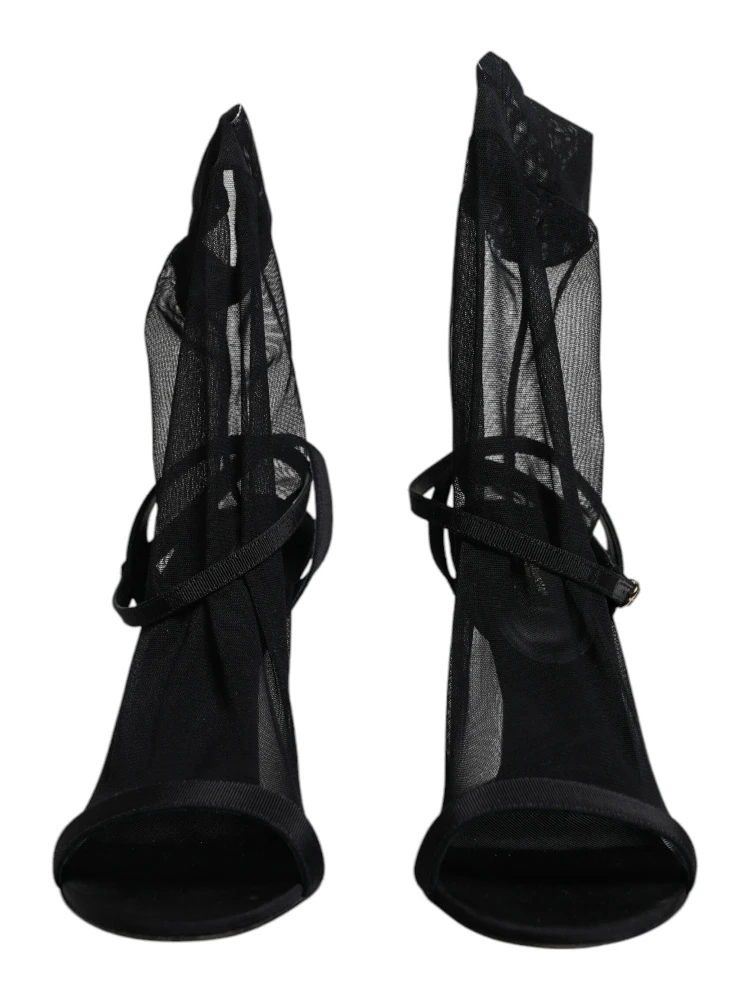 Black Tulle Stretch Heels Sandals Shoes alternative