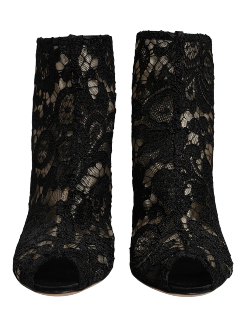 Black Floral Lace Heels Ankle Boots Shoes