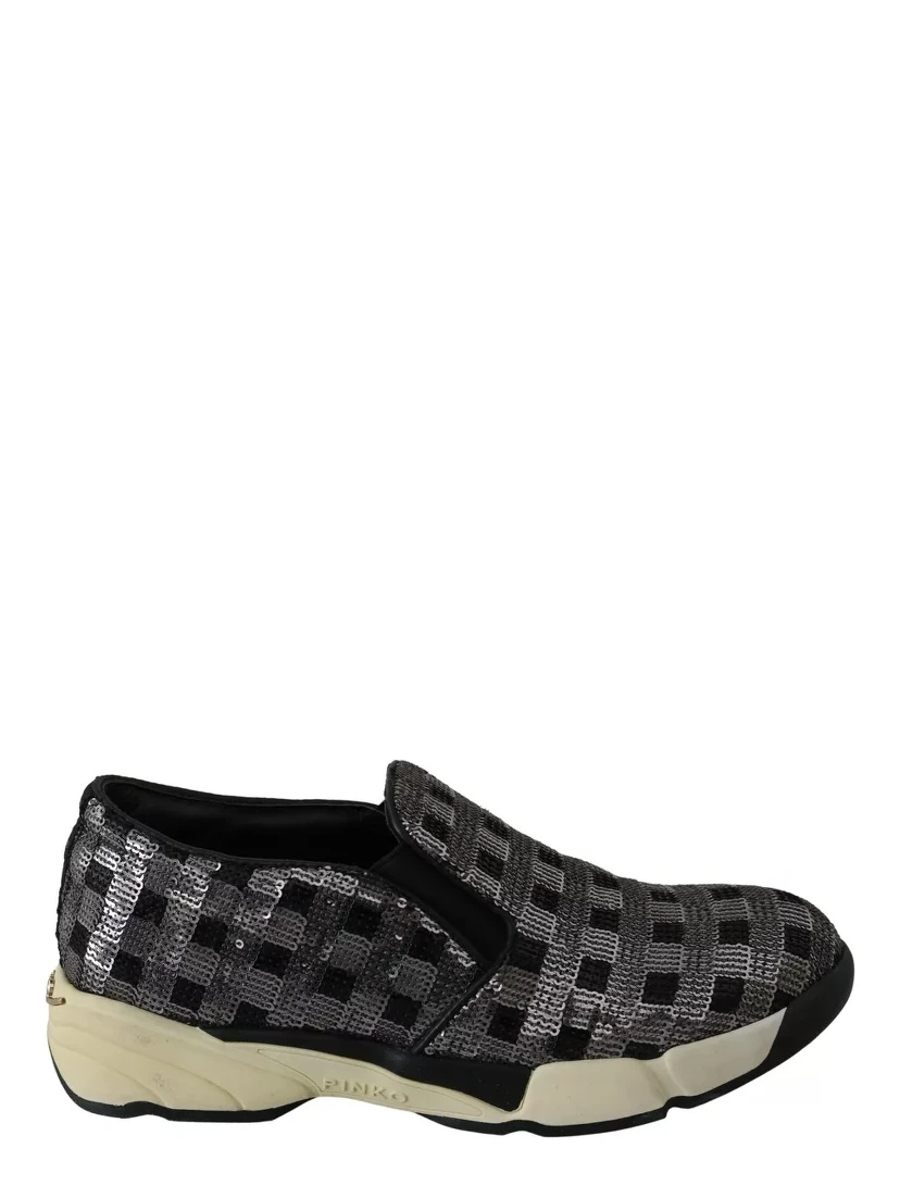 Silver Black Slip-on Sequence Design Sneakers Shoes