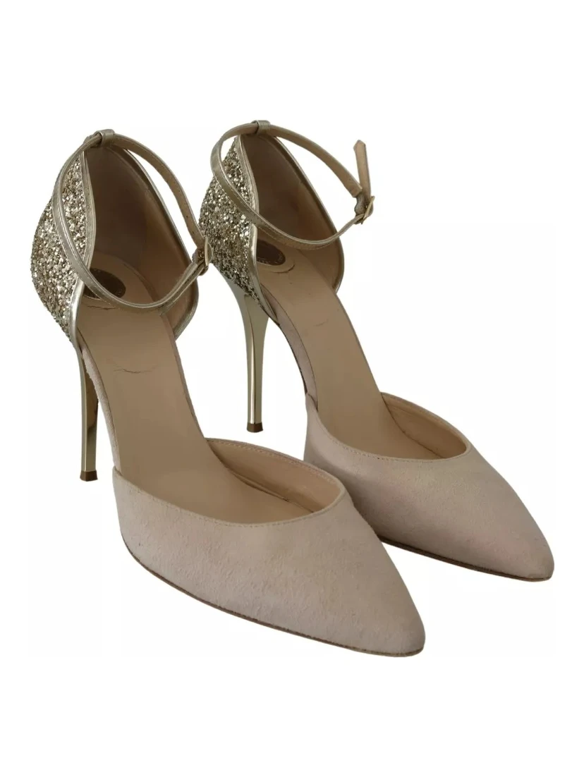Beige Linen Ankle Strap High Heels Shoes