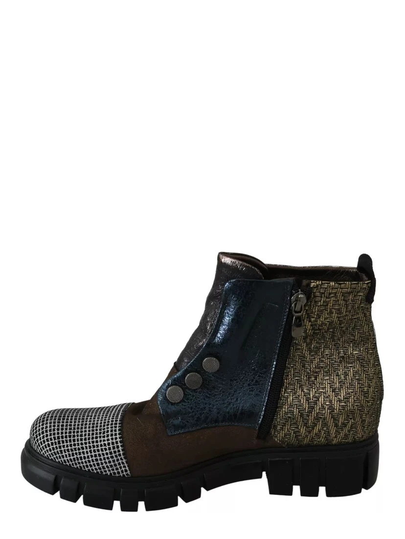 Multicolor Leather Suede Zipper Ankle Boots Shoes