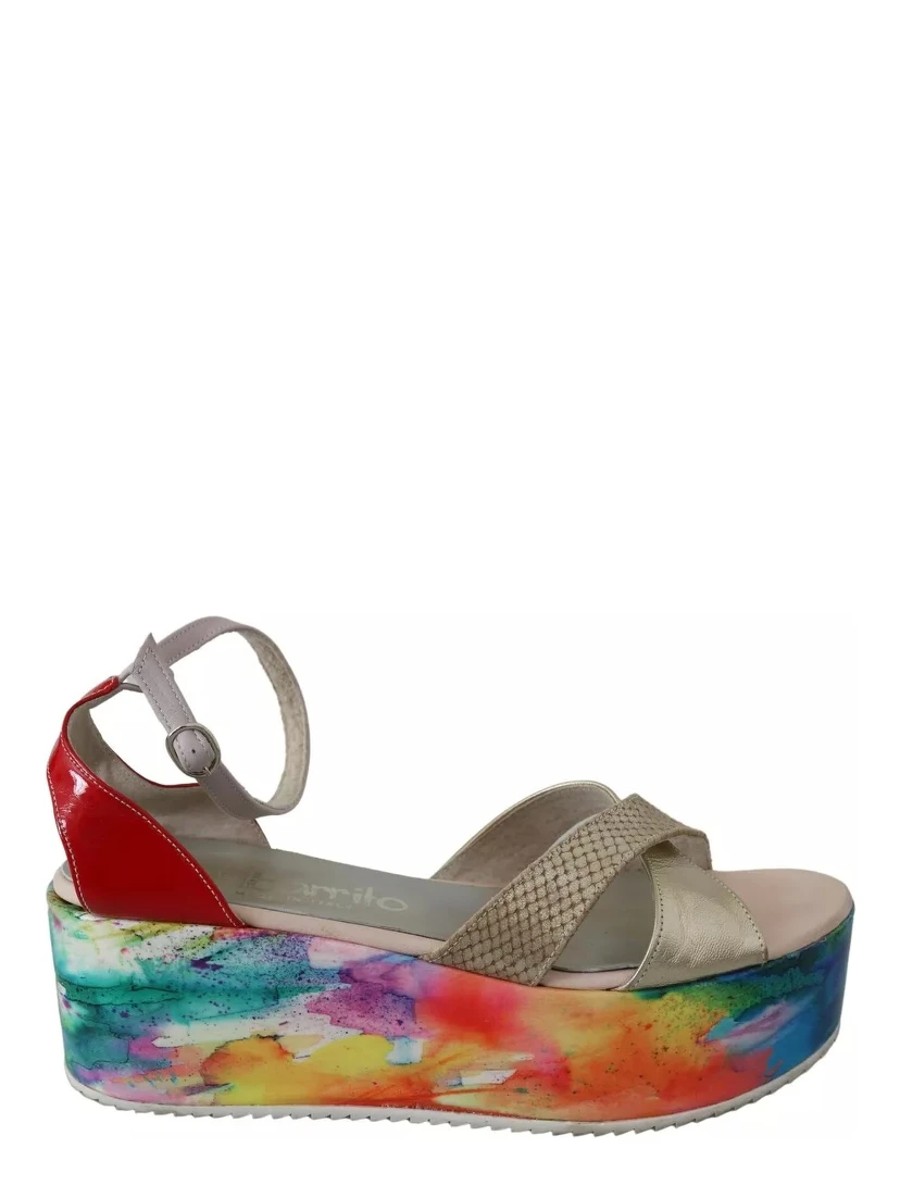 Multicolor Leather Ankle Strap Wedge Heel Sandals Shoes
