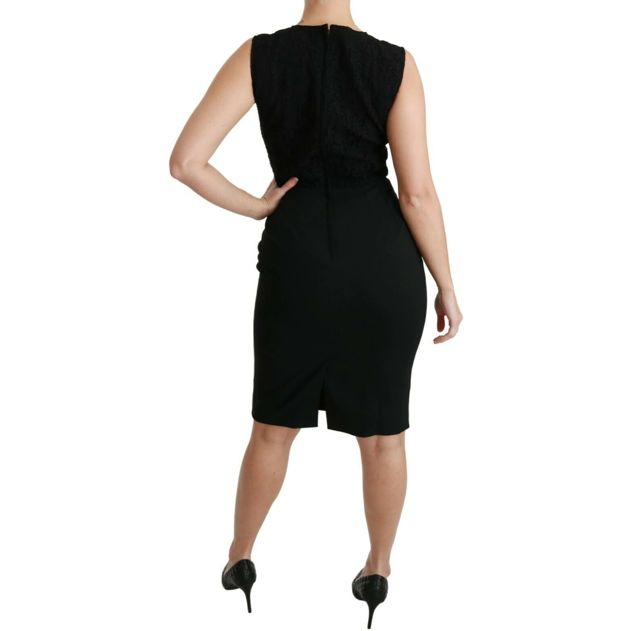 Black Floral Lace Sheath Gown Dress