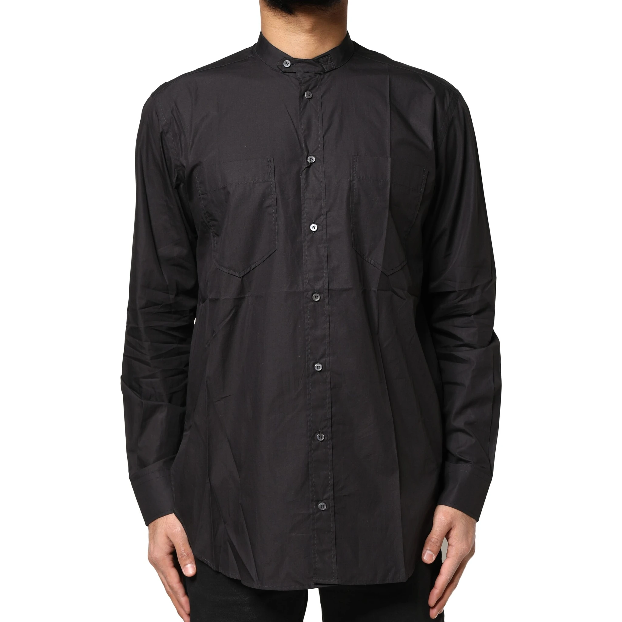 Black Cotton Button Down Men Casual Shirt