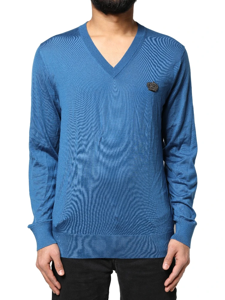 Blue Cashmere Crown V-neck Pullover Sweater alternative