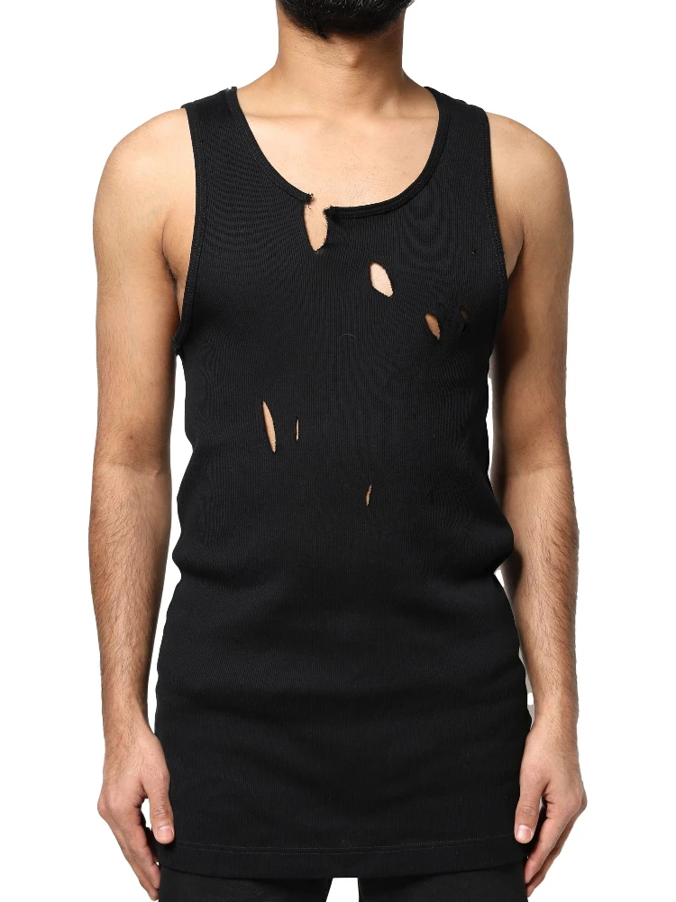 Black Cotton Rip Style Sleeveless Men Tank T-shirt alternative