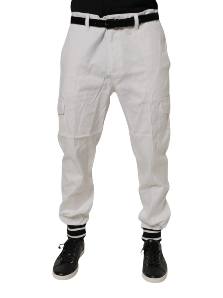 White Cotton Jogger Cargo Skinny Pants
