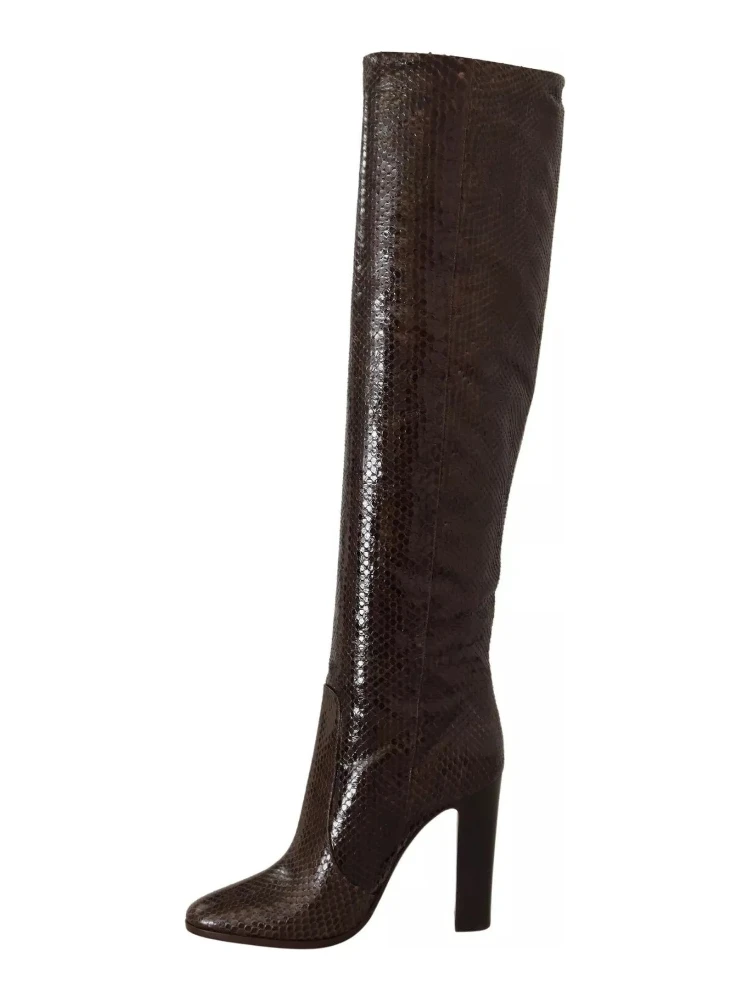 Brown Exotic Leather Heels High Boots Shoes alternative