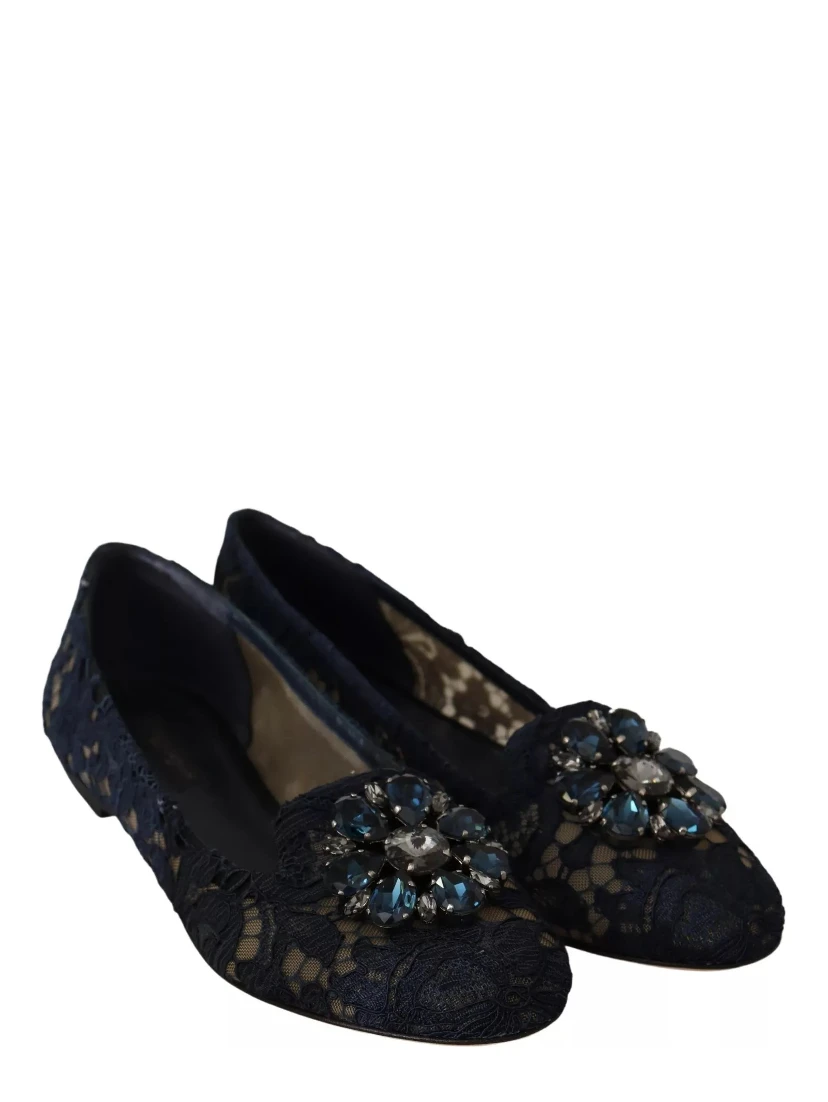 Blue Crystal Loafer Lace Ballet Flats Shoes