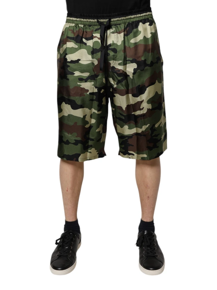 Multicolor Camouflage Silk Mid Waist Bermuda Shorts