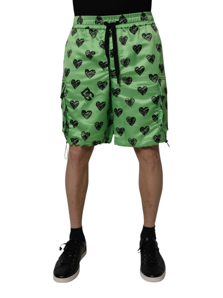 Green Heart Print Cargo Men Bermuda Shorts alternative