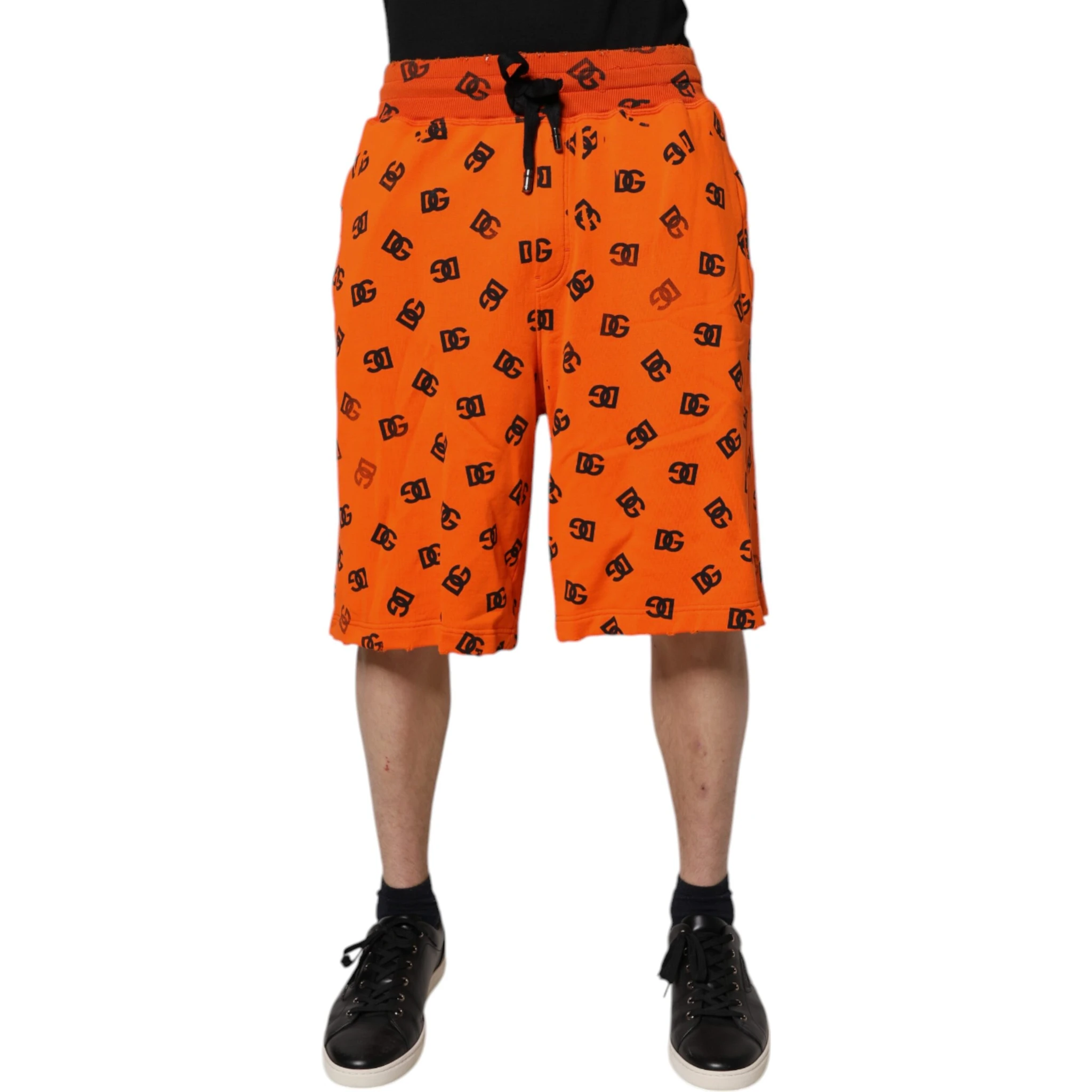 Orange Logo Monogram Cotton Bermuda Shorts