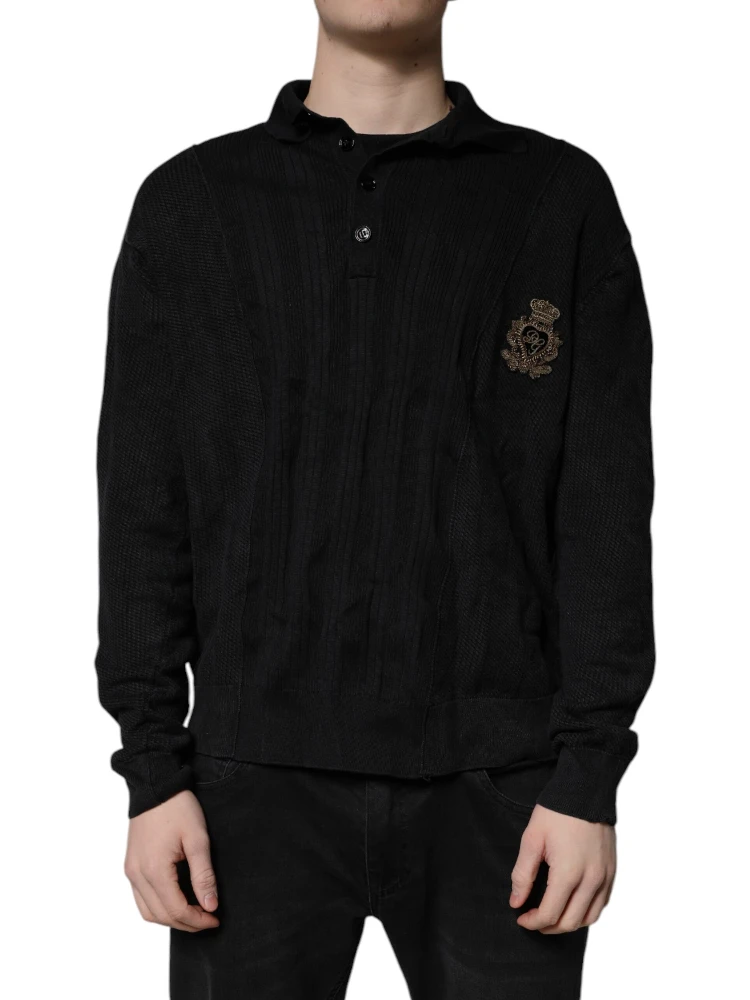 Black Heraldic Silk Buttoned Pullover Sweater alternative