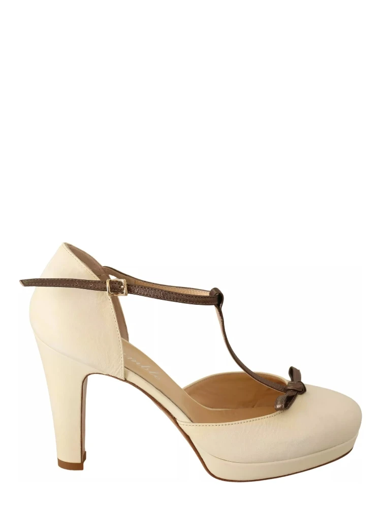 Beige T-Strap Block Heels Pumps Leather Shoes alternative