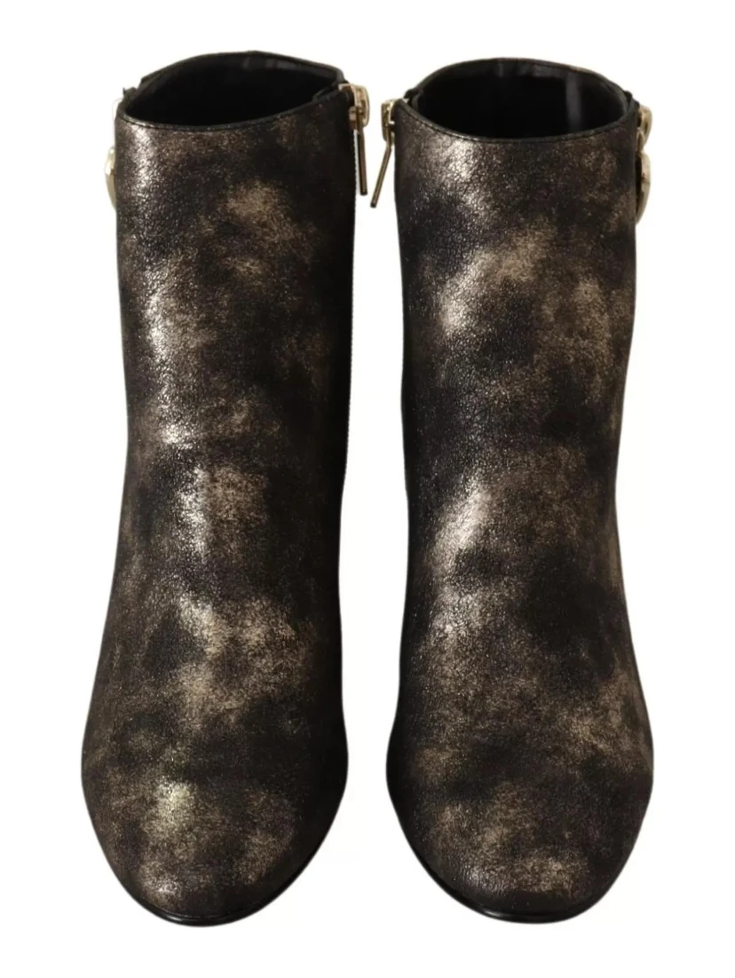 Black Leather Block Heels Ankle Boots Zipper Shoes