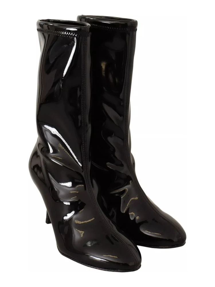Black Patent Leather High Heels Boots Shoes alternative