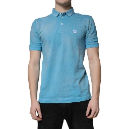Blue Cotton Crown Collared Men Polo T-shirt