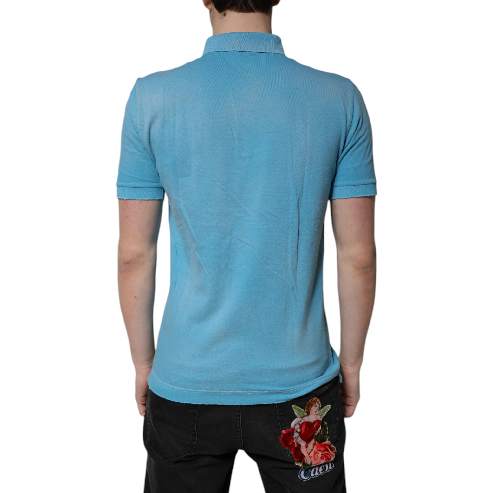 Blue Cotton Crown Collared Men Polo T-shirt