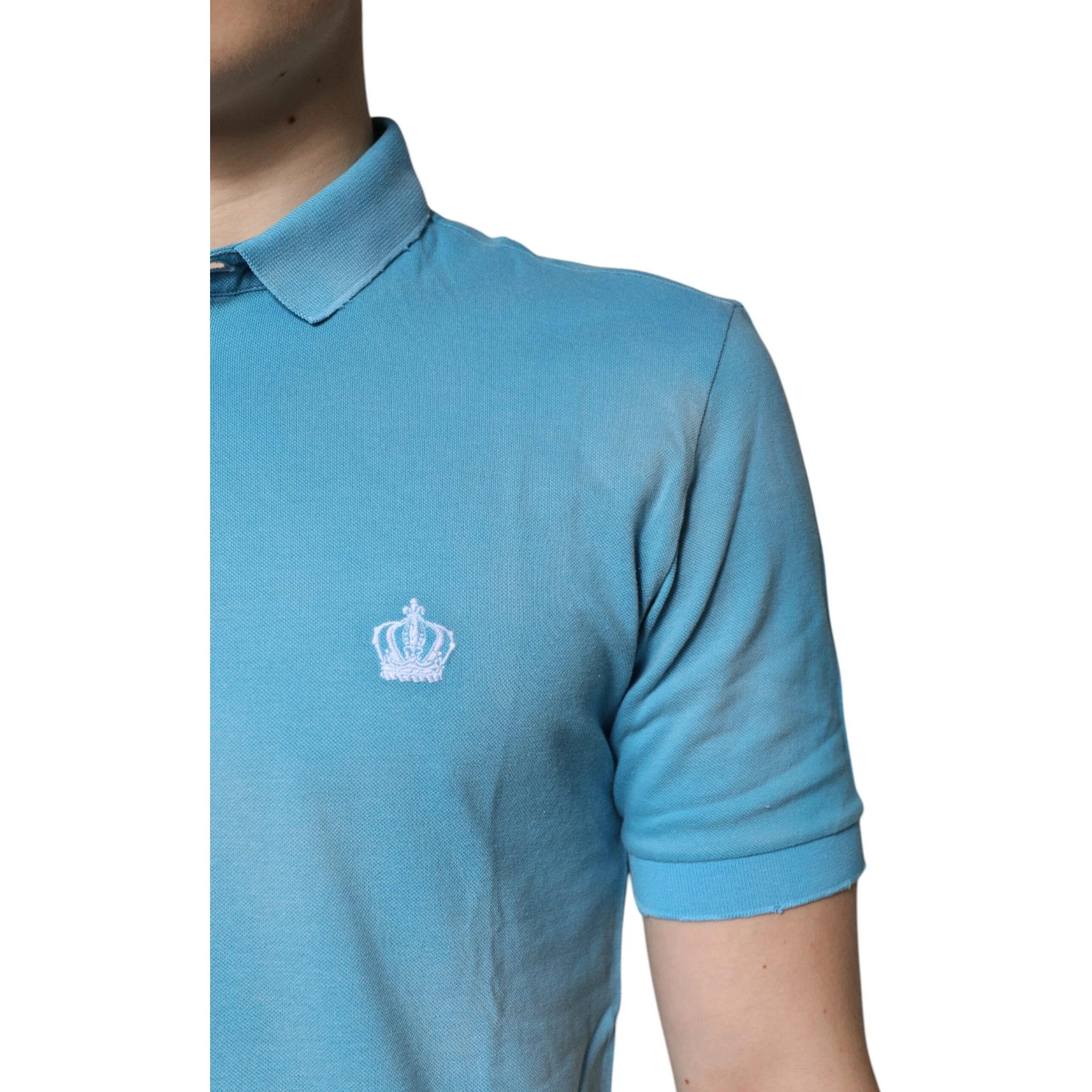 Blue Cotton Crown Collared Men Polo T-shirt