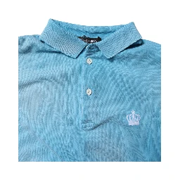 Blue Cotton Crown Collared Men Polo T-shirt