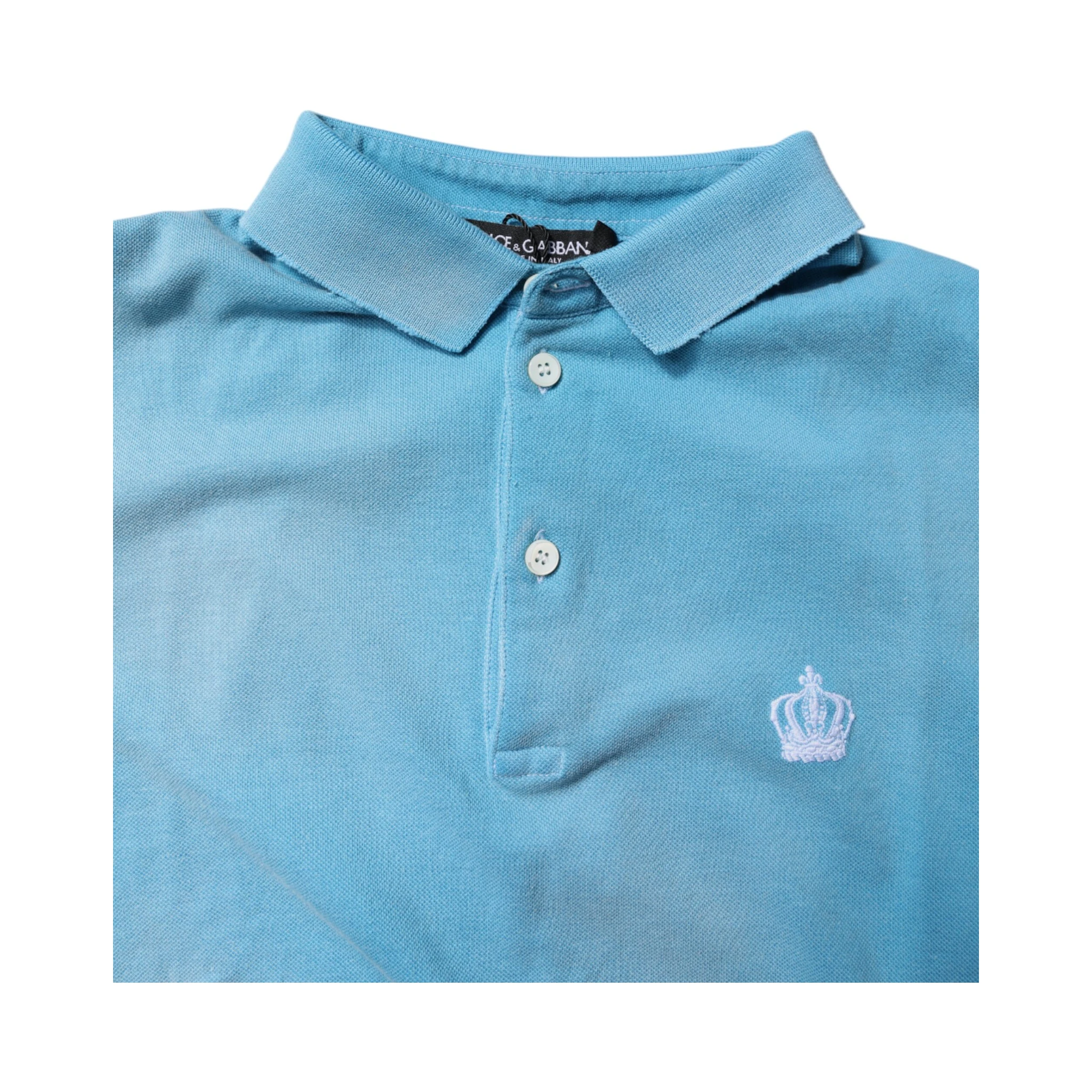 Blue Cotton Crown Collared Men Polo T-shirt