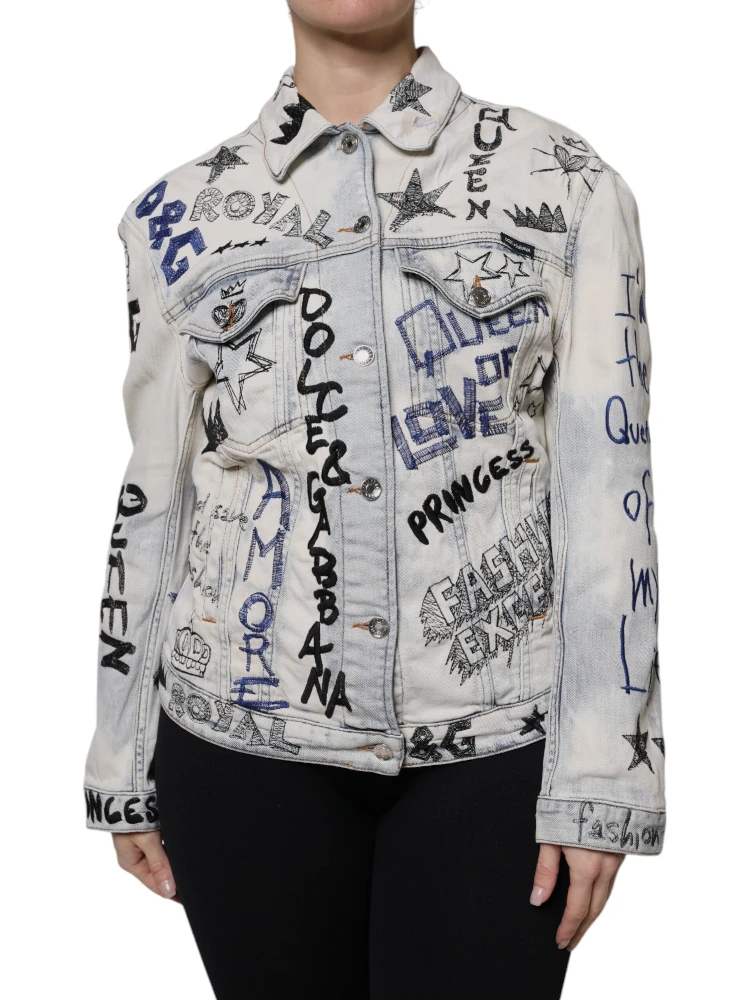 Light Blue Graffiti Button Down Denim Jacket