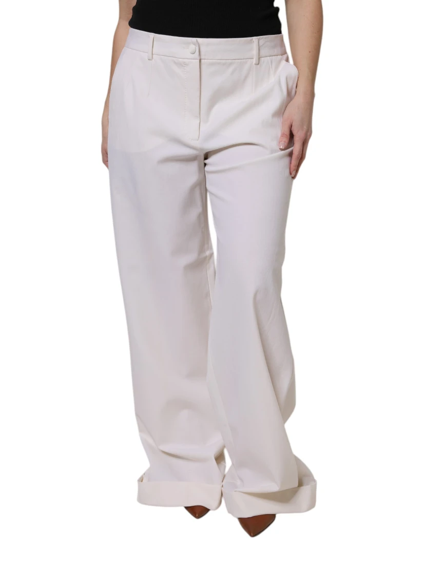 White Wool Mid Waist Wide Leg Pants