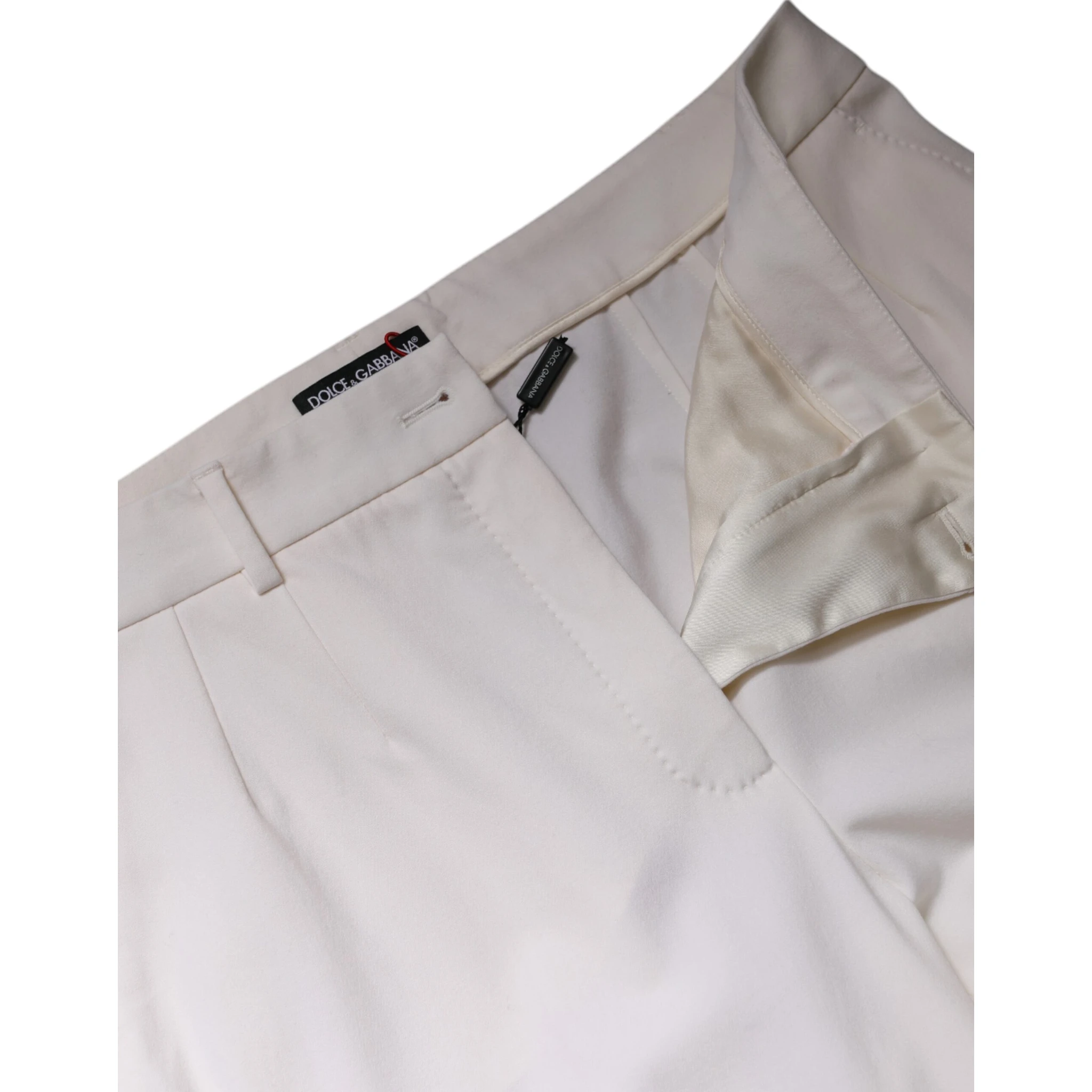 White Wool Mid Waist Wide Leg Pants