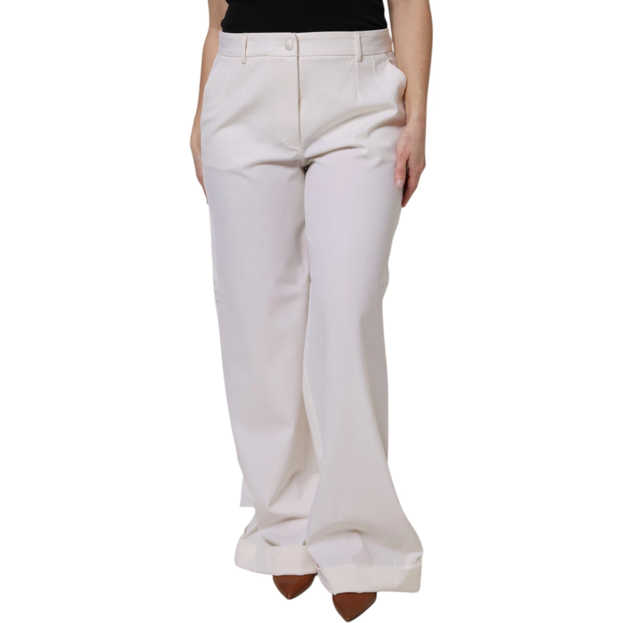 White Wool Mid Waist Wide Leg Pants