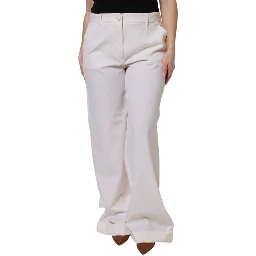White Wool Mid Waist Wide Leg Pants