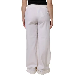 White Wool Mid Waist Wide Leg Pants