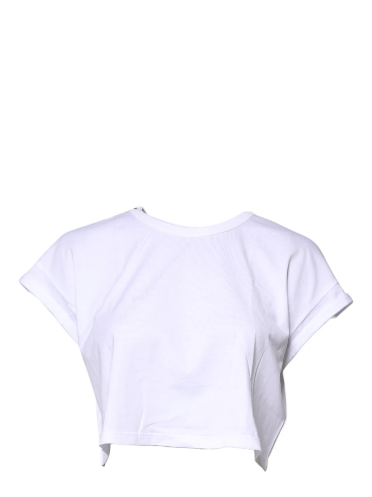 White Cotton Crew Neck Cropped T-shirt Top alternative
