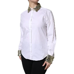 White Cotton Long Sleeves Sequin Shirt Top