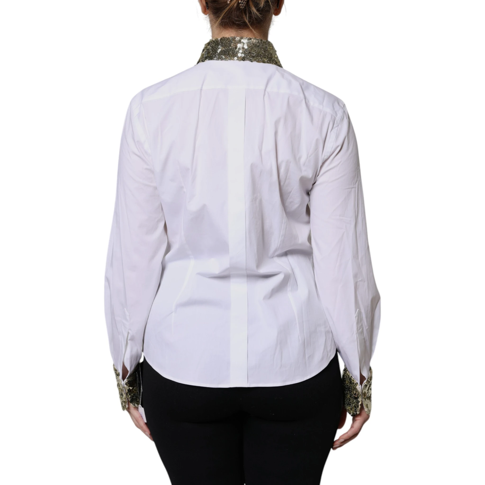 White Cotton Long Sleeves Sequin Shirt Top