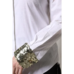 White Cotton Long Sleeves Sequin Shirt Top