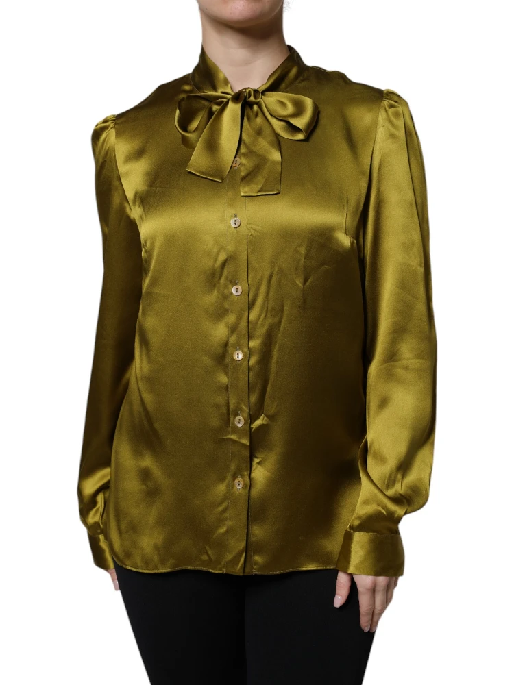 Olive Green Ascot Collar Long Sleeve Blouse Top alternative
