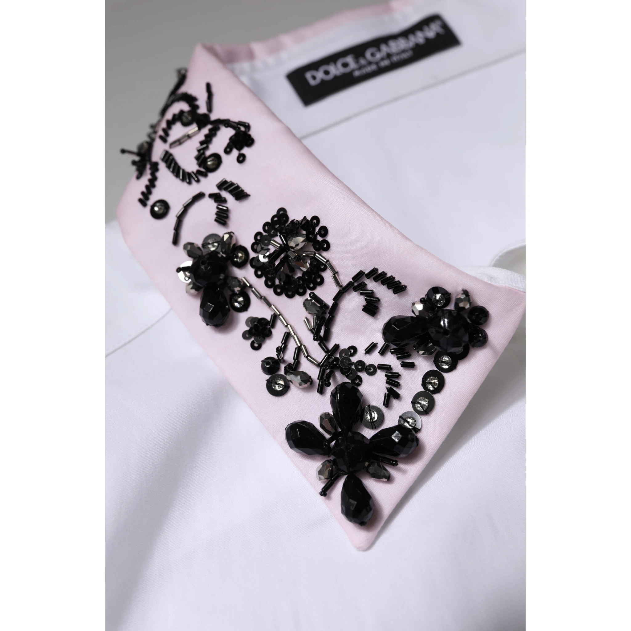 White Embellished Collared Dress Shirt Top