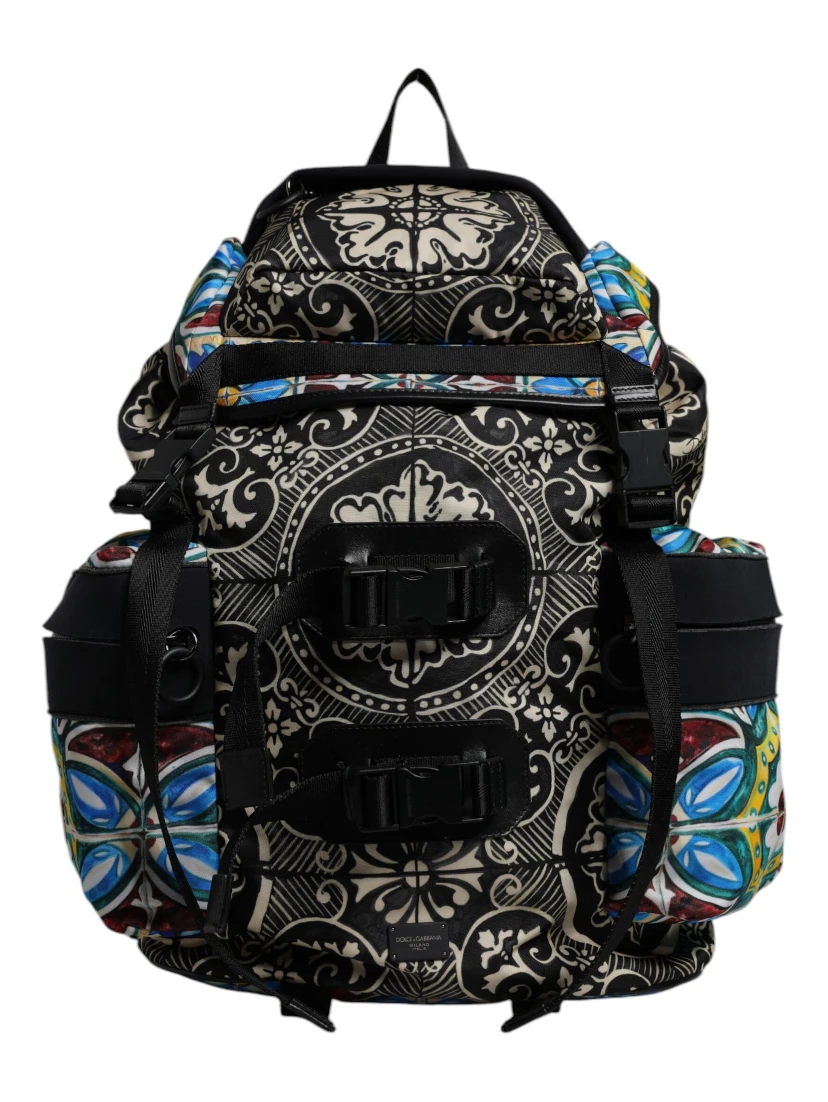 Multicolor Maiolica Print Nylon Backpack Bag
