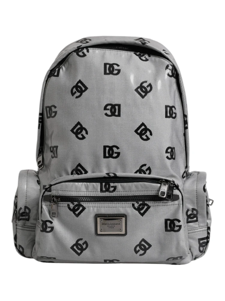 Polyester Gray Black DG Logo Plaque Backpack Bag