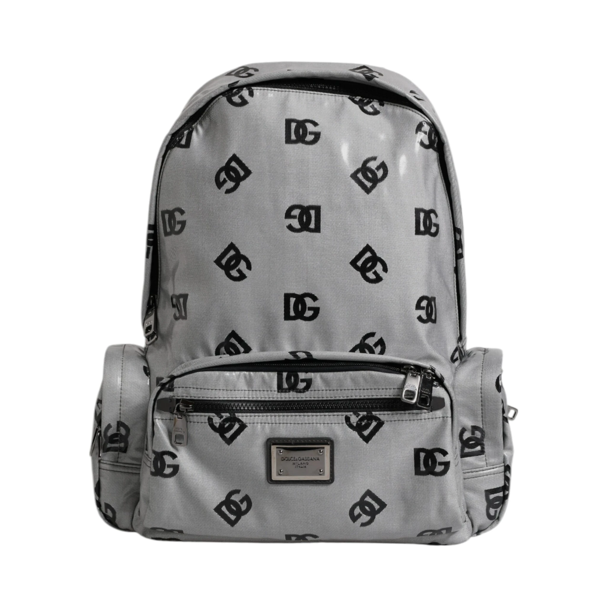 Polyester Gray Black DG Logo Plaque Backpack Bag