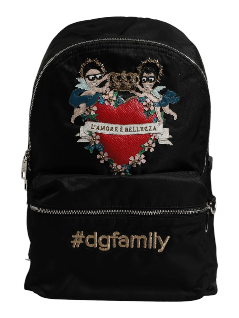Black Nylon #DGFAMILY Embellished Backpack VULCANO Bag