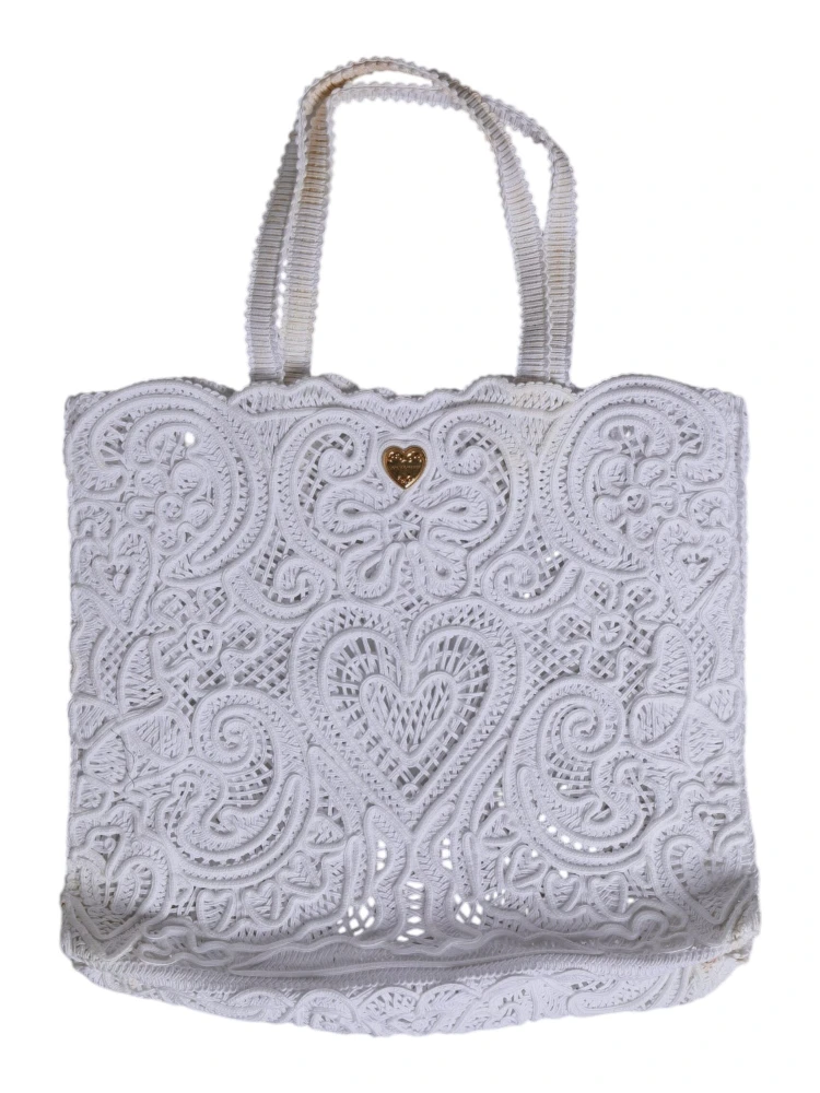 White Cordonetto Lace Beatrice Tote Shopping Bag alternative