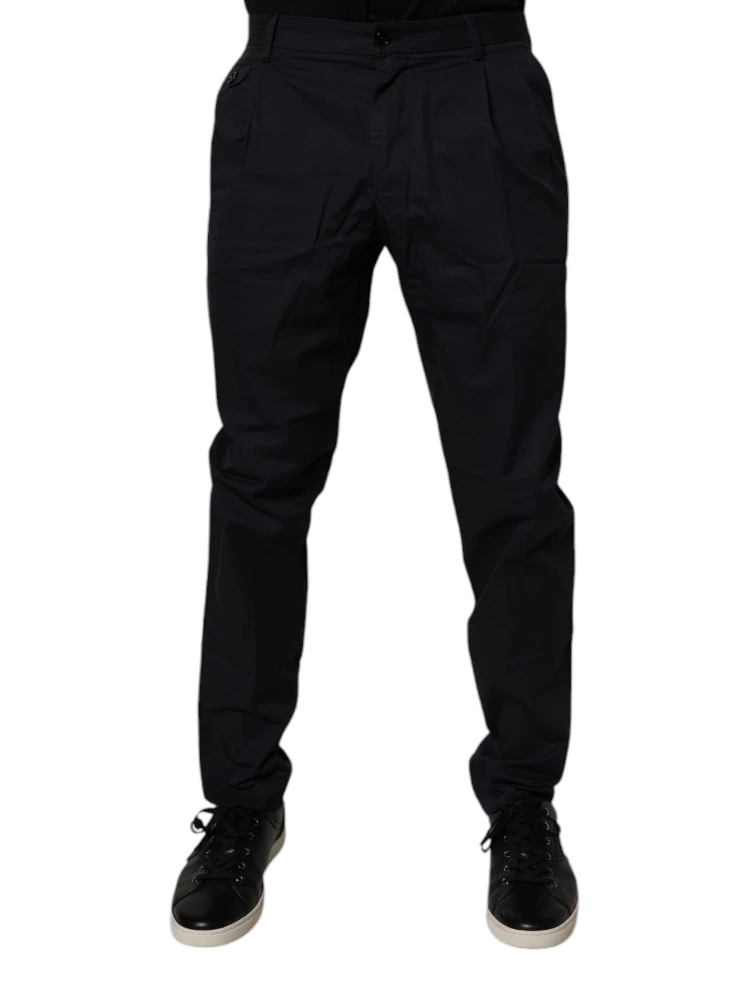 Dark Blue Cotton Tapered Formal Pants