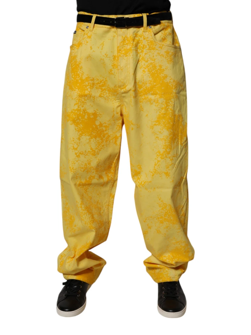 Yellow Tie Dye Cotton Straight Denim Jeans