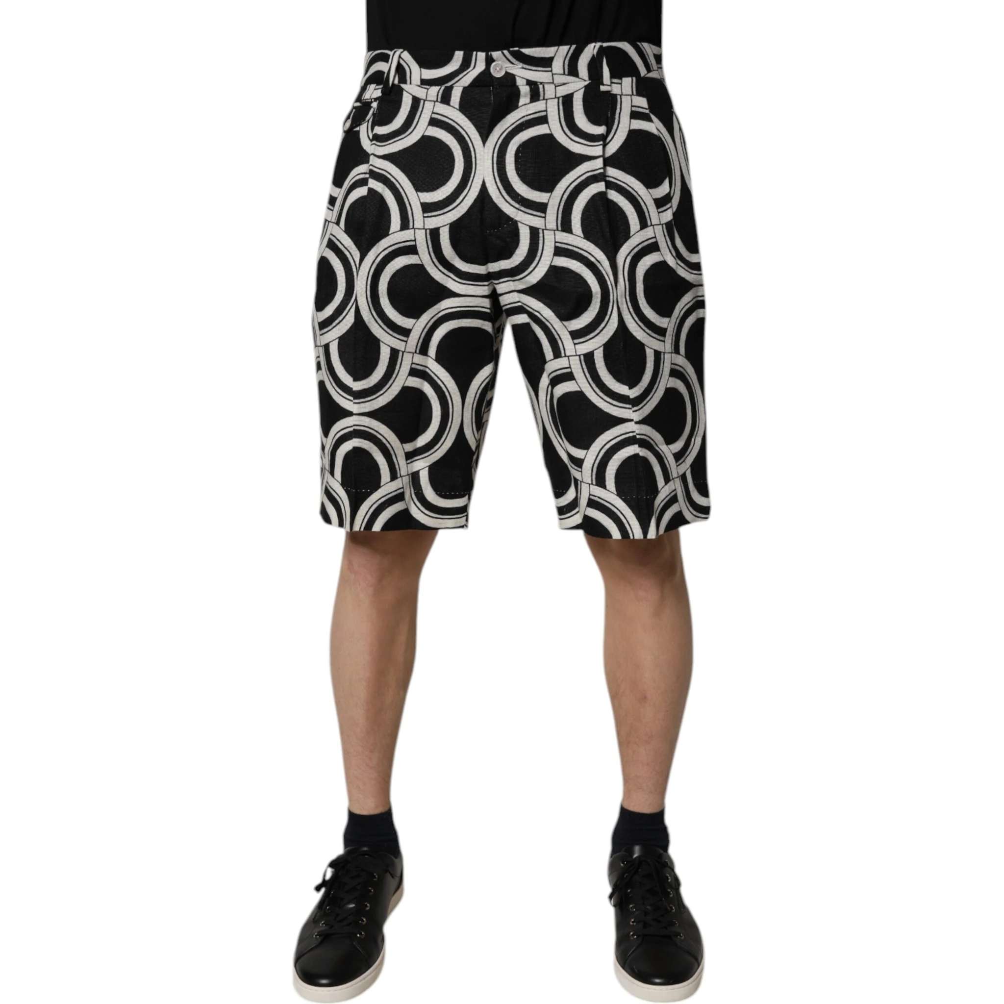 Black White Linen Bermuda Shorts