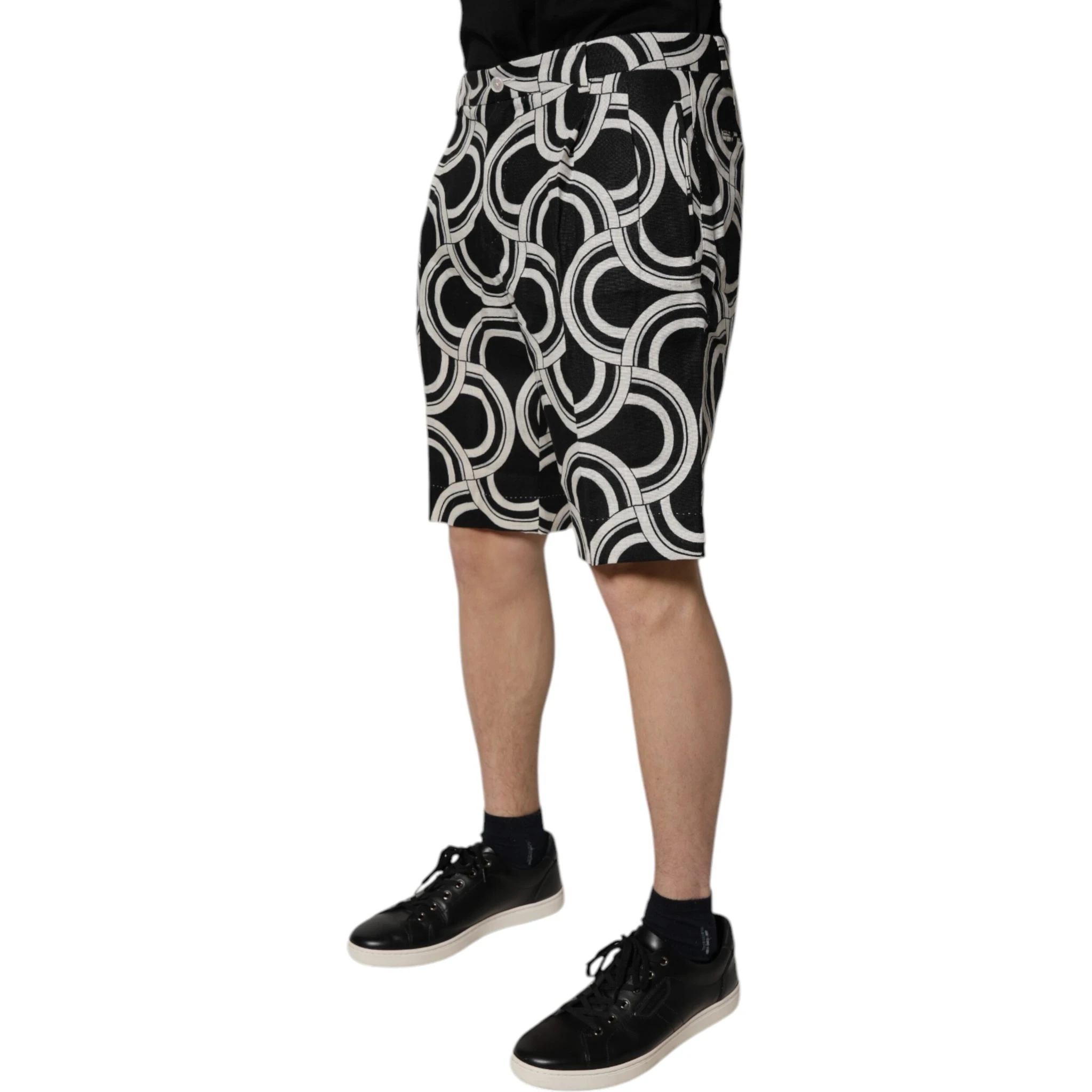 Black White Linen Bermuda Shorts