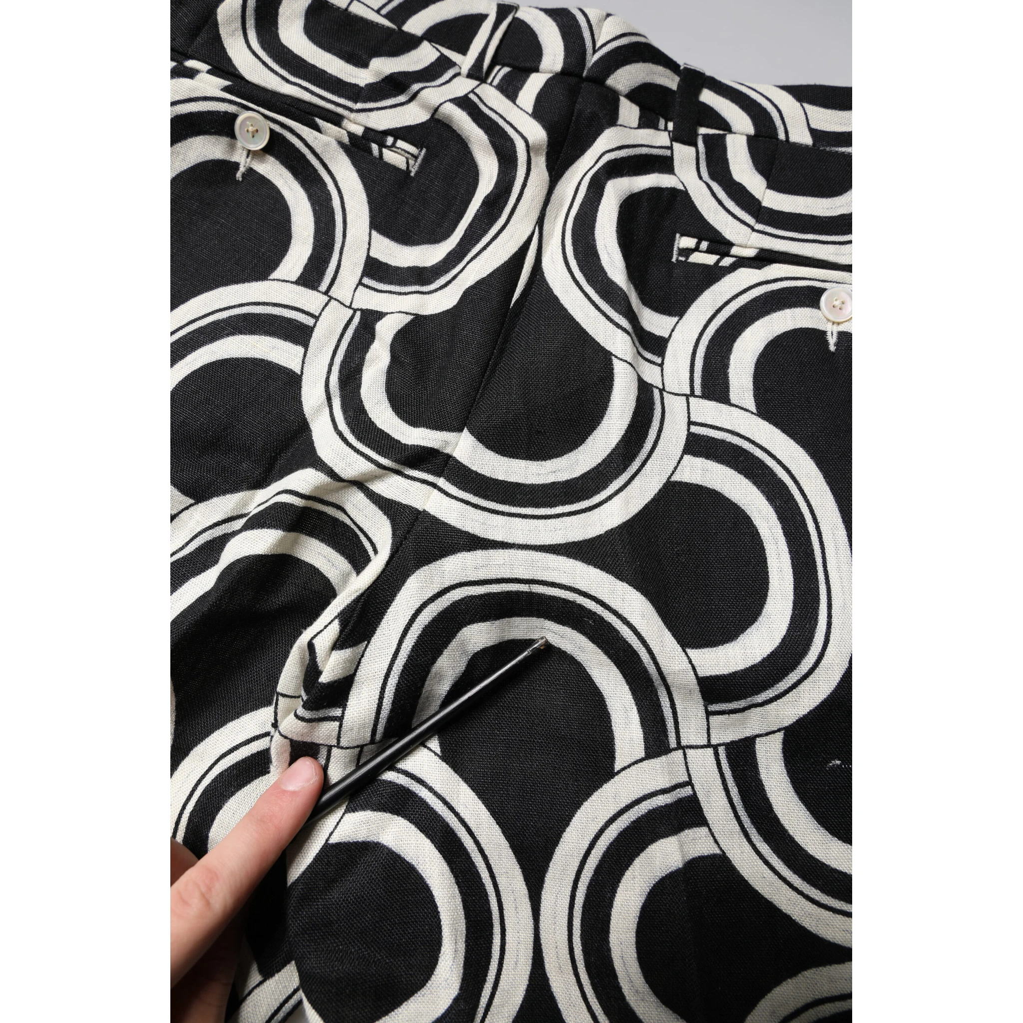 Black White Linen Bermuda Shorts