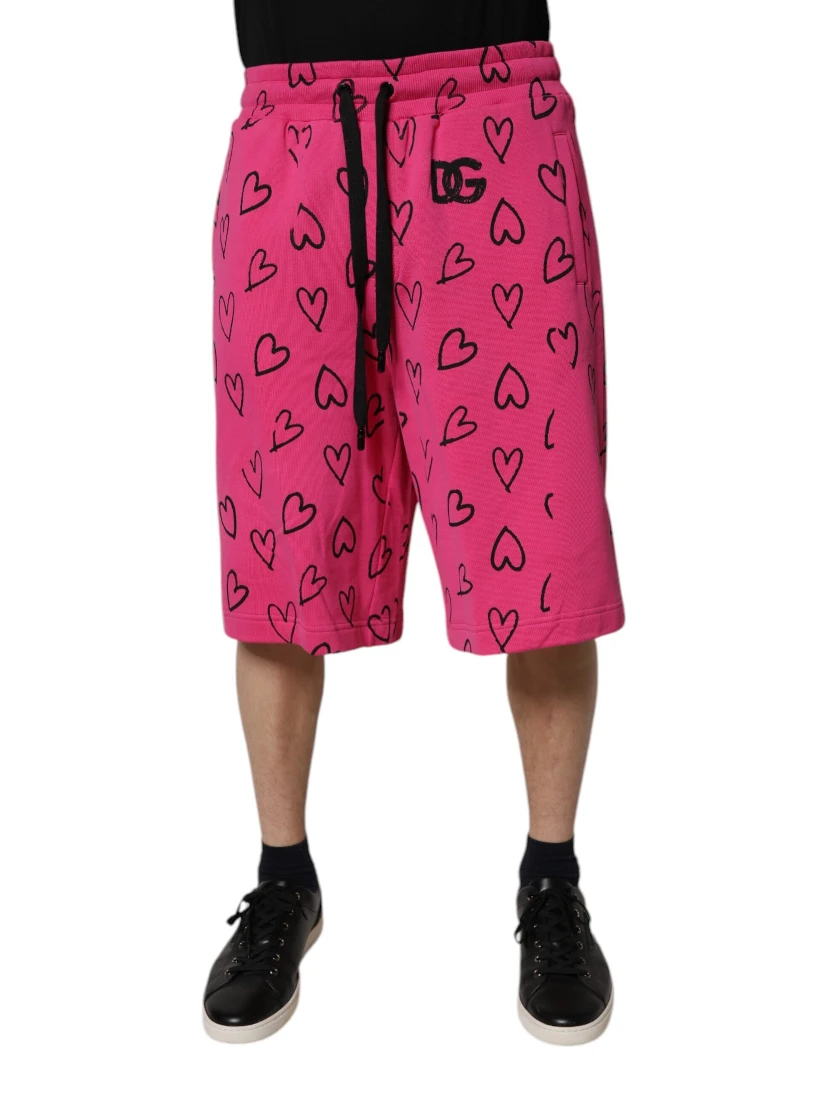 Pink Cotton Heart Print Bermuda Shorts