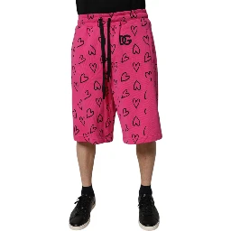 Pink Cotton Heart Print Bermuda Shorts