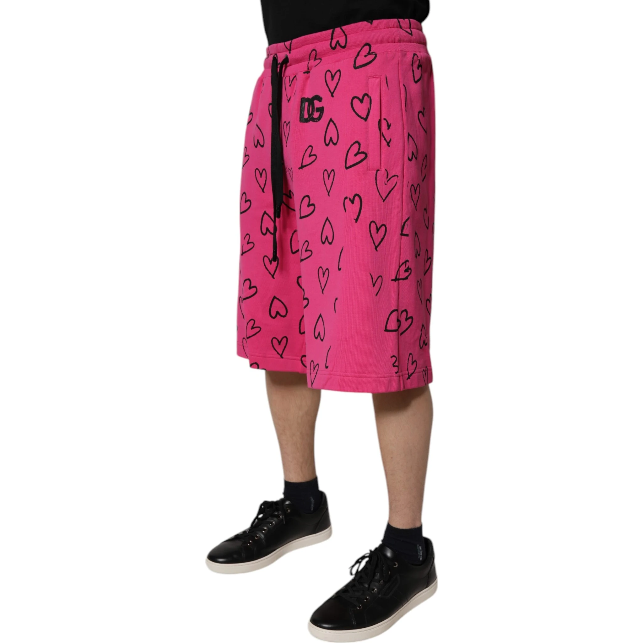 Pink Cotton Heart Print Bermuda Shorts